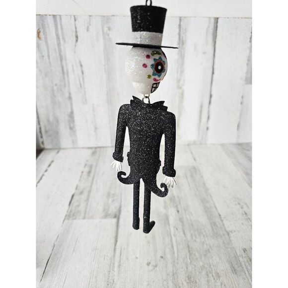 Pier 1 glitter Halloween groom skeleton ornament Day of the Dead rare unique - Picture 3 of 6